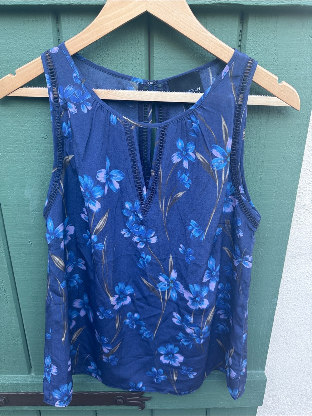 Greylin Royal Blue Floral V-Notch Sleeveless Camisole